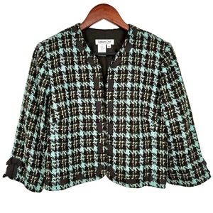 Coldwater Creek Womens Size P10 Petite Houndstooth Blue Jacket Blazer Blouse Top